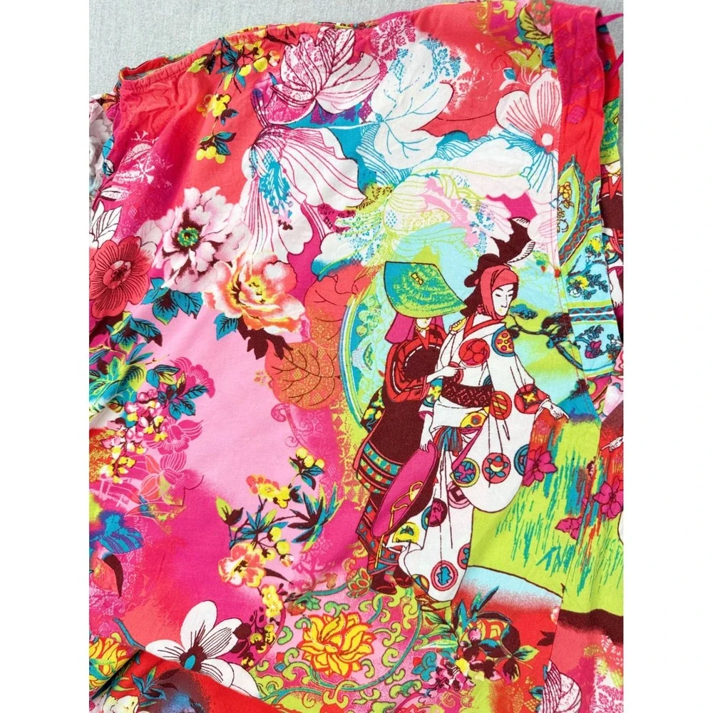Josie Natori‎ Geisha Floral Print V-Neck Sleep Top Pink Multicolor XS
